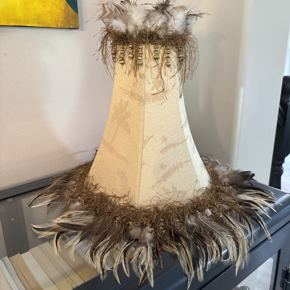 Vintage Bohemian Beaded And Feathered Palm Theme Statement Lampshade